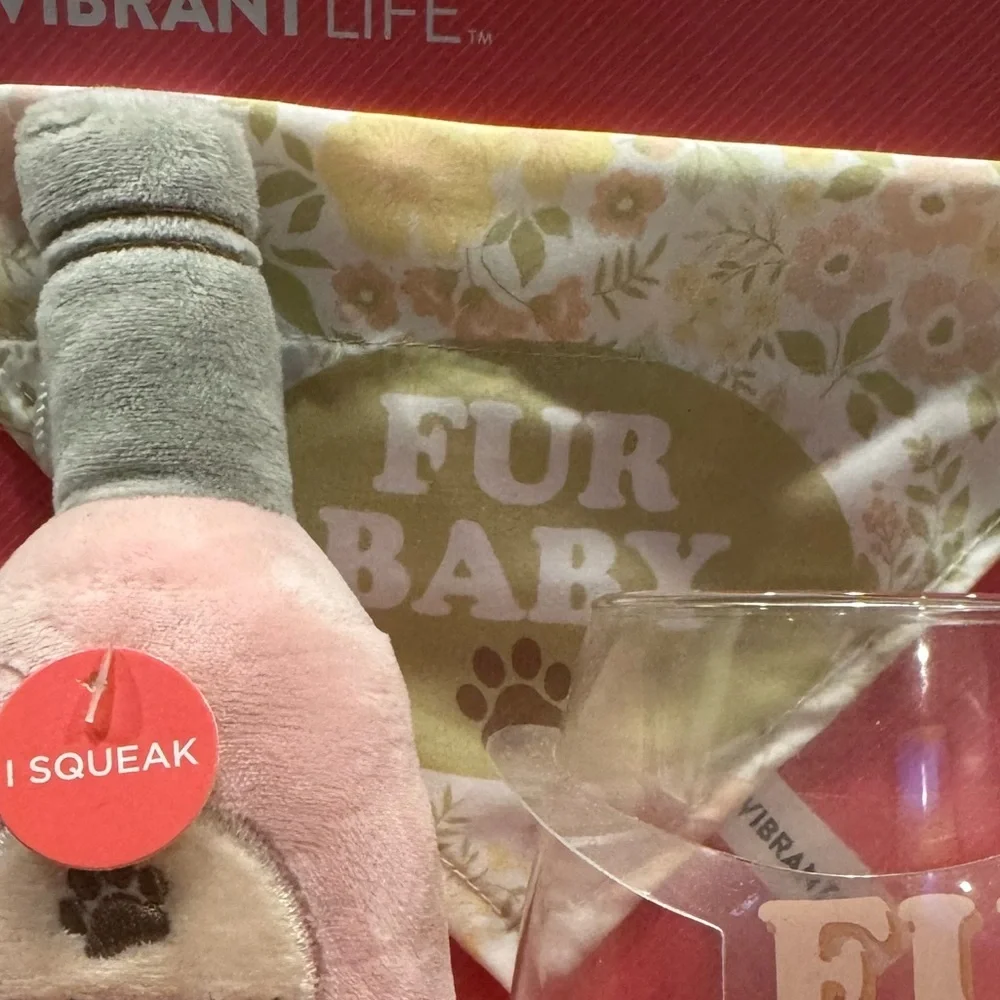 Vibrant Life Pet Mother's Day Gift Set Dog Squeak Toy Bandana Wine Glass